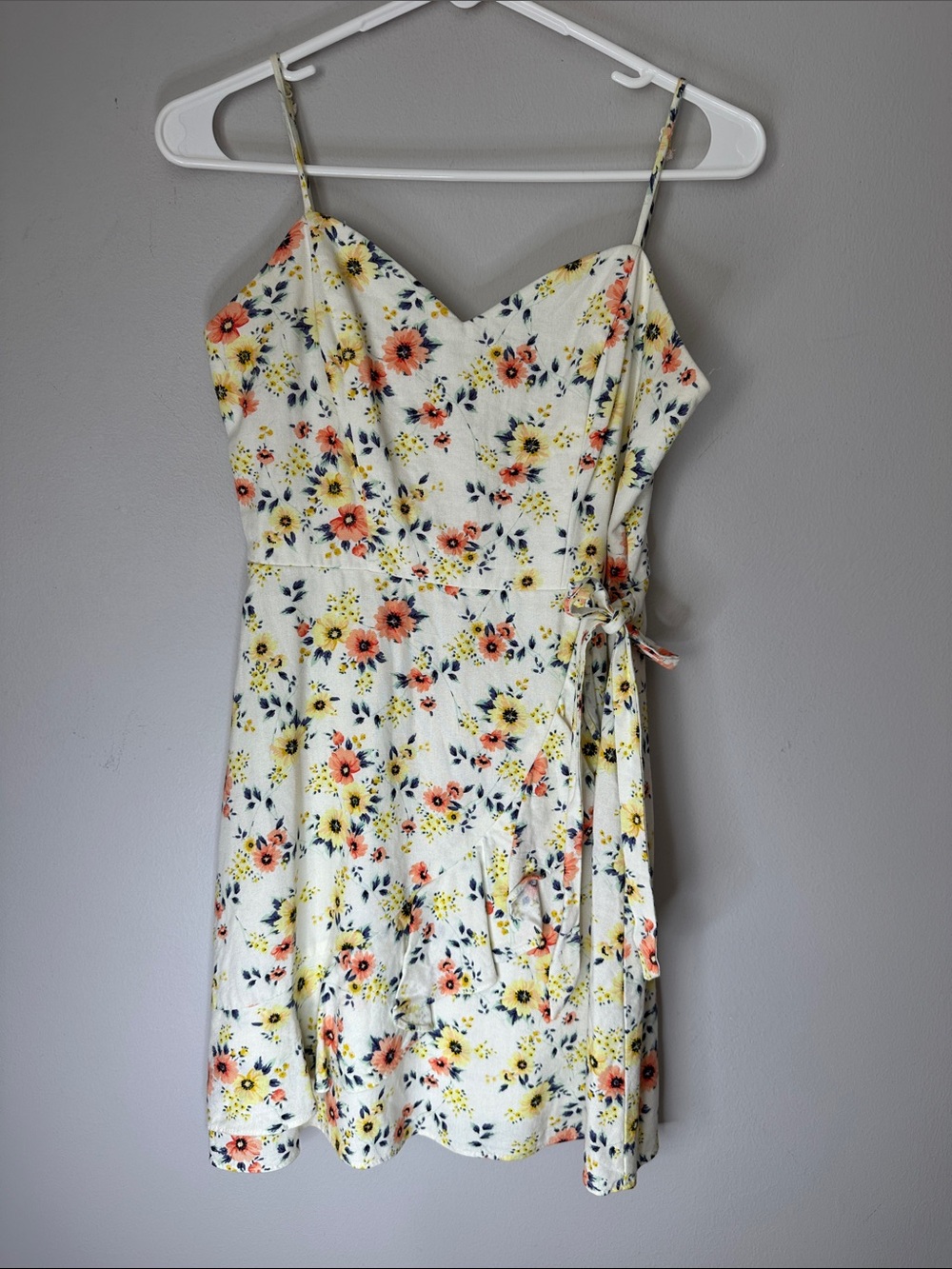 City Triangles White Floral Mini Dress with Yellow & Coral Blooms